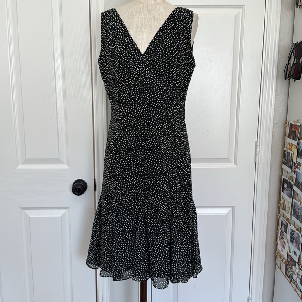 Chaps y2k inspired trumpet hem polka dot sleeveless midi dress